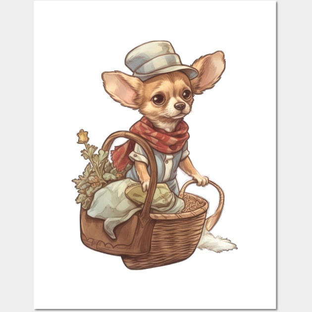 Chihuahua next to a basket Wall Art by Lumi Jo's Designs